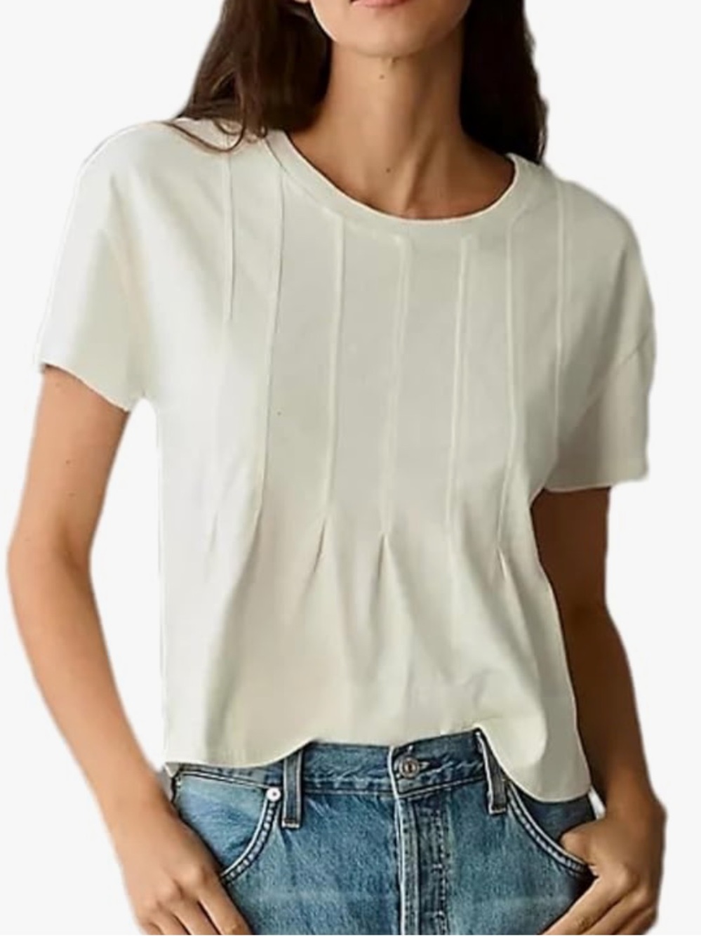 Women’s White Short Sleeve Pintuck Knit Tee